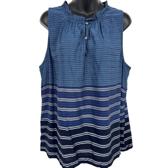 Ann Taylor Loft Women Top Blouse XL Blue Black Striped Sleeveless Round Neck New - Picture 1 of 8
